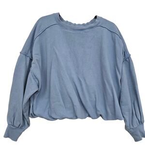 We The Free Blue Sweatshirt S Balloon Oversize Boho Streetwear Cozy Loungewear
